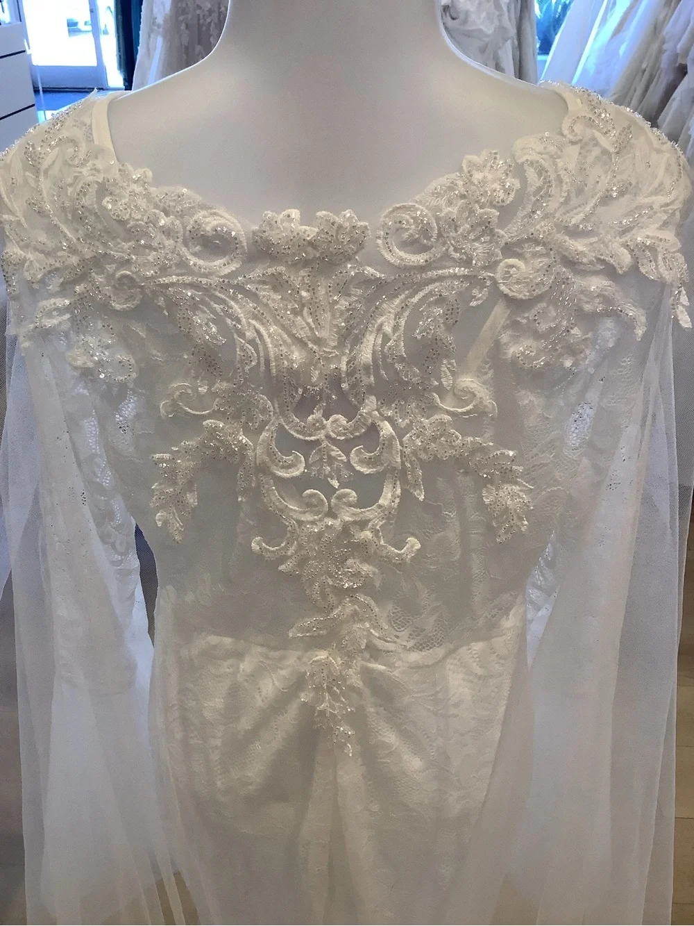 Cathedral Length Bridal Cape | Beaded Lace Shoulder Cape